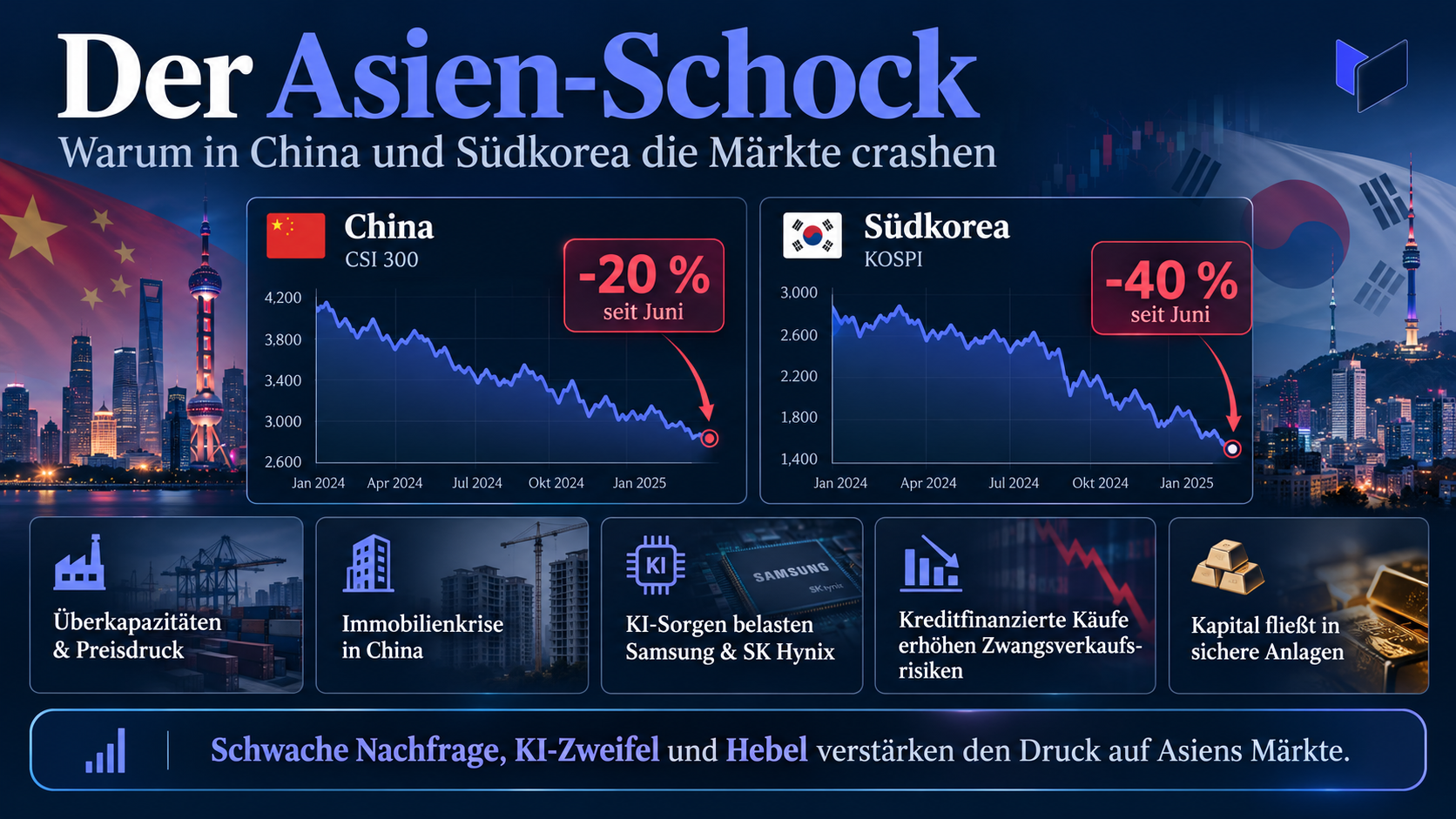 Seit Wochen sind Asiens Aktienmärkte in den Negativ-Schlagzeilen. In Südkorea haben massive Hebel-Liquidationen auch dramatische soziale Folgen.